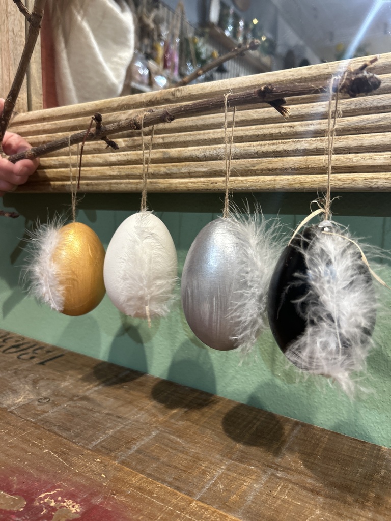 Ostereier Box 6er (Gänseeier) mit Feder