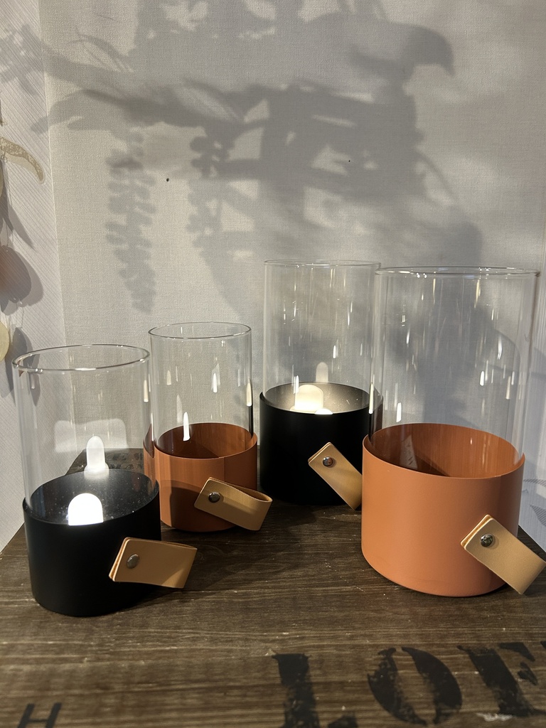 Metallwindlicht mit Lederhenkel groß