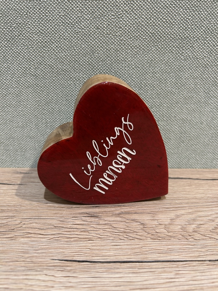 Herz Mango-Holz mit Schriftzug