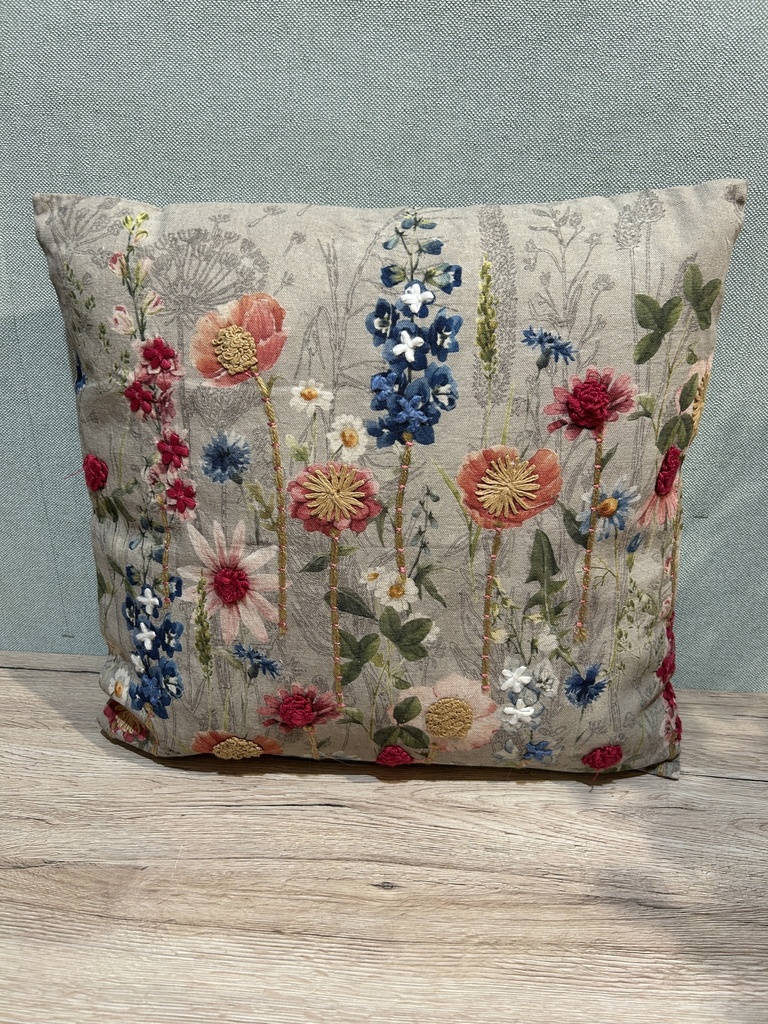 Kissen Blumenmuster bestickt mit Füllung, 45 x 40 cm