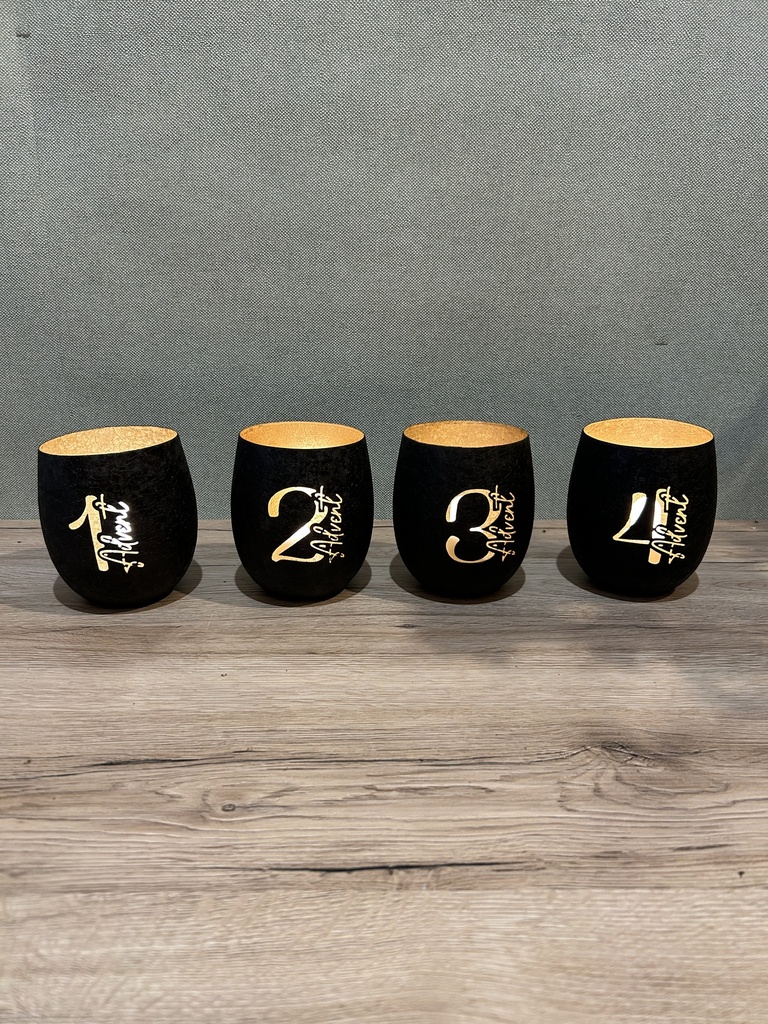 Windlicht Advent schwarz-gold Set