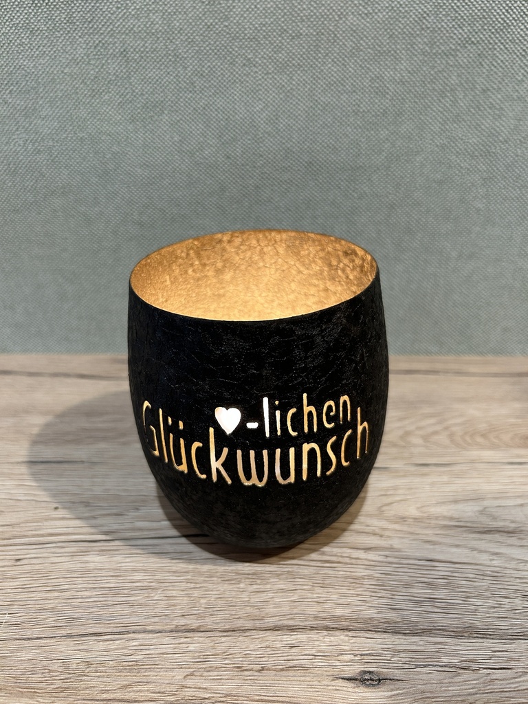 Windlicht Schriftzug Herzlichen Glückwunsch