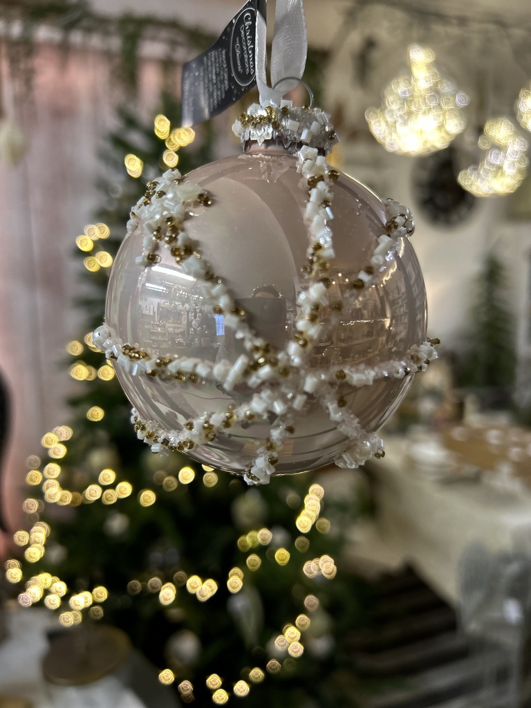 Weihnachtskugel creme rose, Perlen