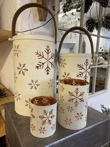 Windlicht Schneeflocke creme-weiß