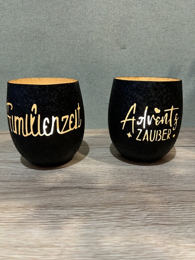 Windlicht schwarz mit Schriftzug