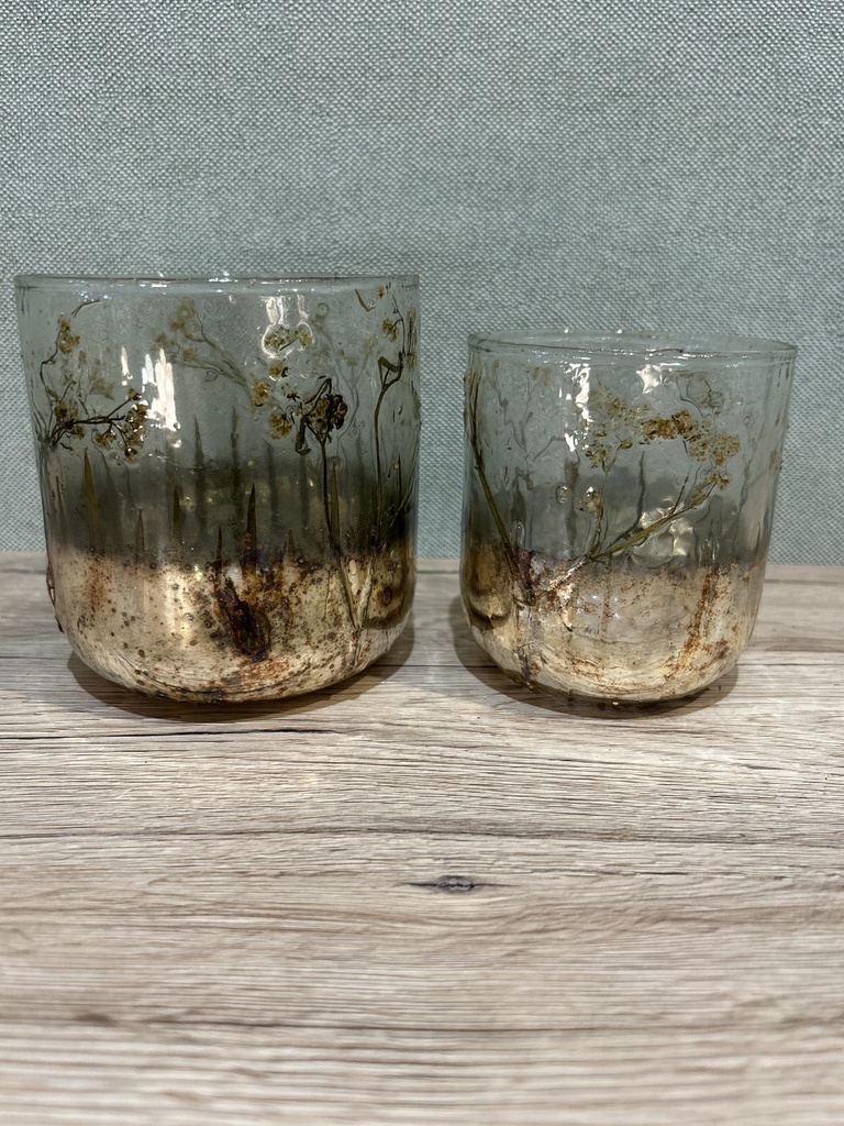 Windlicht Glas mit Trockenblumen