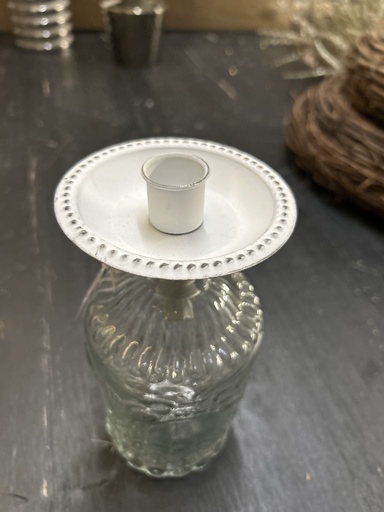 [P0003760] Kerzenhalter weiß Glas/Metall