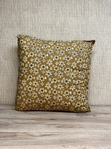 [P0000418] Kissen mit Füllung 50x50cm, senf geblümt