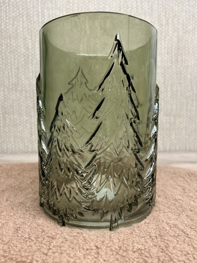 [P0000659] Windlicht Tannenbaummotiv Glas grün 22cm